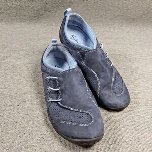 Clarks Privo Blue Suede Leather Slip On Loafers Walking Shoes Women Size 7.5 M